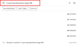 Review sent emails with large files
